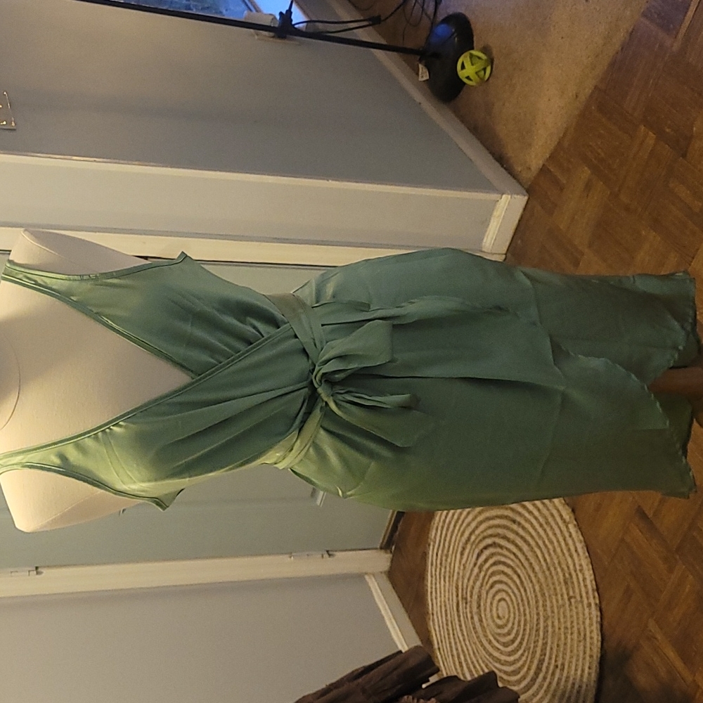New light green silky dress.